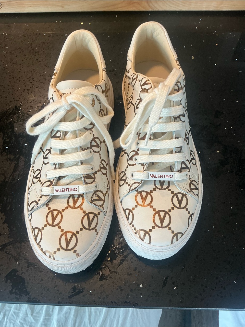 Valentino White Sneakers with Brown Logo Print